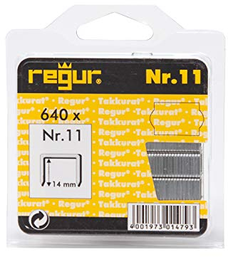 REGUR Typ 11 Flachdraht-Klammern verzinkt - 640 Stück in der Länge 11/14 mm – Heftklammern zum Befestigen von Folien, Papier, Pappe, Textilien uvm