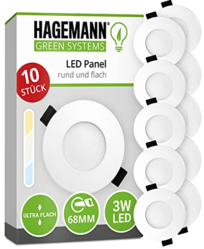 HAGEMANN 10 x LED Deckeneinbauspot 3 Watt 270lm IP20 – 68mm Bohrloch 230V – LED Einbauleuchte ersetzt 25 W Halogen – auch 12V für Van Wohnmobil und Camper