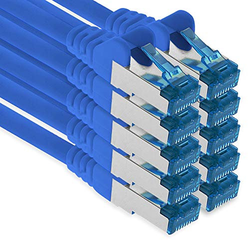 1aTTack.de 5m - Cat.6 - Cavo di Rete LAN Ethernet Gigabit RJ45 Cat 6 Cavo Patch A 10000 Mbit s Sftp Pimf 500 MHz Compatibile con CAT5 CAT6 CAT7 Cat8 Blu - 10 Pezzi