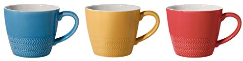 BLOOMINGVILLE Tazas con Asas Hedda - Tazas de café, Tazas de té para la Oficina y el hogar Ø 9,5 x H 8,5 cm, Azul Rojo Amarillo, Cerámica, Juego de 3