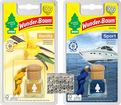 WUNDER-BAUM 2er Set Duftflakon von Wunderbaum - Vanilla und Sport - inkl. Original Glasreinigungstuch von SP Großhandel.