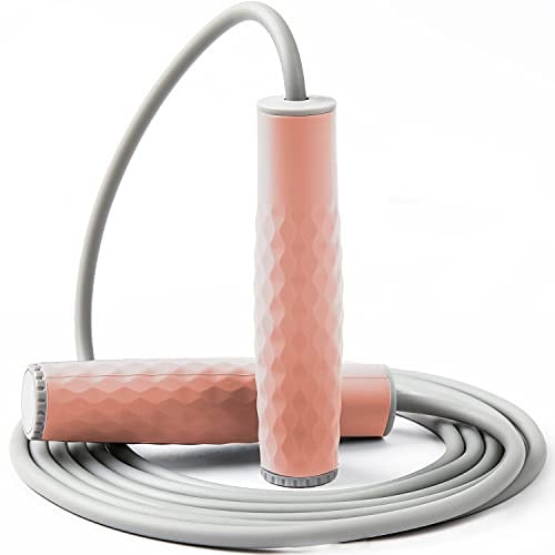 Weighted Jump Rope Workout 1LB Professional Skipping Rope with Adjustable Length&Silicone Comfortable Grips,Heavy Jumpropes Adults Fitness Women Men Kids,Cardio Boxing Endurance Training Exercise-Pink