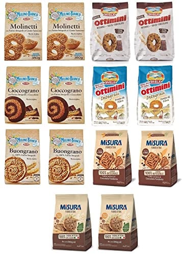 KIT Vollkornkekse Mulino Bianco 2x Molinetti + 2x Cioccograno + 2x Buongrano + Divella 2x Ottimini + 2x Ottimini Gocce di Cioccolato + Misura 2x Biscotti Gocce di Cioccolato + 2x Biscotti Integrali
