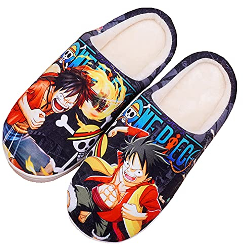 WANHONGYUE One Piece Monkey D Luffy Anime Slipper Soft Plush House Slippers Women Men Winter Anti-slip Indoor Slip on Shoes