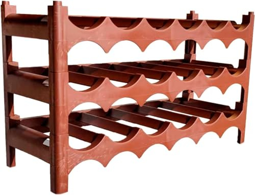 Acan Tradineur - Botellero de plástico apilable - 3 Baldas - Capacidad para 18 Botellas - Ideal para el Almacenamiento de Botellas - Color Marrón