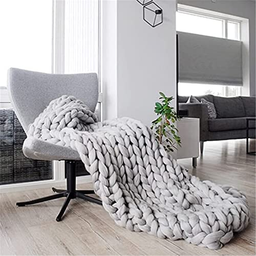 EXQULEG Grobstrick Decke, Handgefertigt Strickdecke Grob Kuscheldecke Wolldecke Strickdecke Tagesdecke Überwurf Decke Zuhause Dekor Geschenk (Hellgrau,120x150cm)