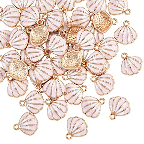 Airssory 100 Stück rosa Muschel-Anhänger Emaille goldfarben klein baumelnd Anhänger Bulk für Hawaii Ozean Armband Ohrringe Schlüsselanhänger Schmuckherstellung