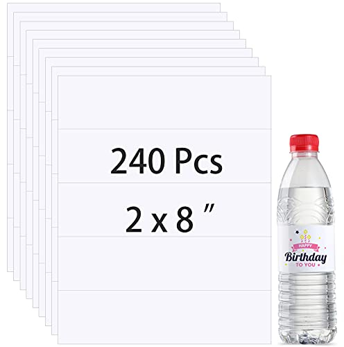 Bedruckbare Wasserflaschenetiketten, wasserdicht, blanko, selbstklebend, personalisierbar, rechteckig, Flaschenetikett, Aufkleber für Laser- und Tintenstrahldrucker (240)