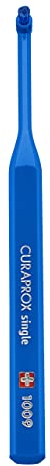 Curaprox Einbüschelzahnbürste - Extrapflege für Zahnspangen und Implantate/Präzise Zahnfleischreinigung | Superweiche Borsten, Einzelpackung, Blau/Designed in der Schweiz