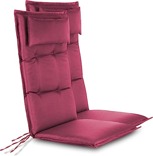 2er-Set Stuhlauflagen Hochlehner mit Kissen - Sitzpolster Gartenstuhlauflagen f r Drau en und Drinnen aus pflegeleichtem und wasserdichtem Outdoor Material 120x50 cm Made in EU Farbe Brombeere