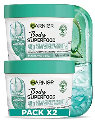 Garnier Body Superfood Beruhigende Körpercreme mit Aloe Vera und Magnesium, für normale bis trockene Haut, 48 Stunden Feuchtigkeit, 380 ml, 2 Stück (2 x 380 ml)