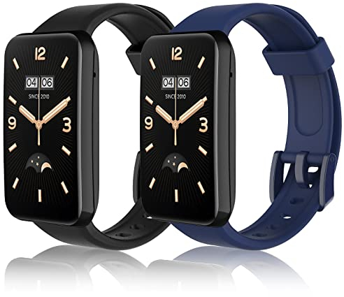 WD&CD 2 Pack Bracelet Compatible pour Xiaomi Mi Band 7 Pro Noir + Marine Bleu, Bracelet de Remplacment en TPU Silicone Réglable Compatible pour Mi Band 7 Pro