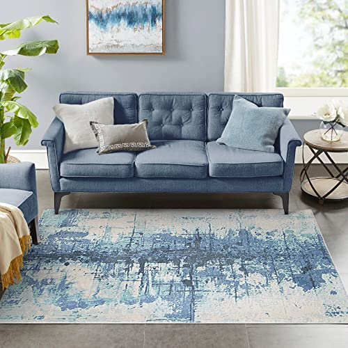 ASIinnsy Teppich Kurzflor Moderne Wohnzimmer-Teppiche Abstraktes Muster Große Weich Teppich rutschfest Grau Deko Wohnzimmer Schlafzimmer Esszimmer (Tintenblau, 160 x 200 cm)