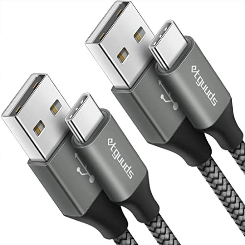 etguuds USB C Cable [2Pack 60CM], USB A to USB C Charger Cable Fast Charging USB Type C Lead Braided for Samsung Galaxy S23 S21 S20 S10 S9 S8 Plus S10E (Grey)