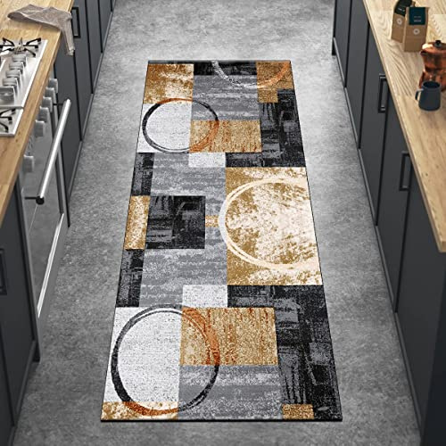Ymural Teppich Läufer Flur Küchen Lang 60x150CM Modern Meterware Orange rutschfest Teppichläufer Waschbar Kurzflor Küchenläufer Polyester Korridor Schlafzimmer, Anpassbar