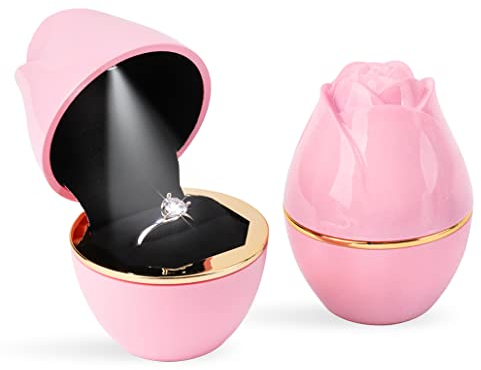 iSuperb LED Ringe Box Schmuckkästen Ohrringe Ring Geschenkbox Verlobung Ehering Boxen Schmuck Display Verpackung Organizer Ringbox mit Lichtern Jewelry Gift Box for Ring (Rosa)