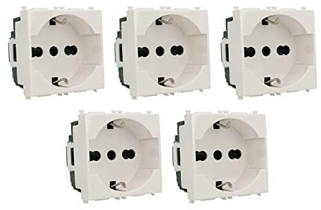 Di Tutto Per Tutti® - Lotto 5 Pezzi di Presa Schuko 2P+T 16A Compatibile con Vimar Plana | per serie Civile Bianco