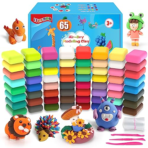 iFergoo Air Dry Clay, 65 Colours Modelling Clay for Kids, Safe and No-Toxic Modeling Clay & Dough, Soft & Stretchable DIY Magic Clay with Tools, Children Boys Girls Toys Gifts