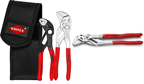 Knipex Jeu de mini-pinces en pochette de ceinture à outils à 2 pièces (carte LS/blister) 00 20 72 V01 & Pince-clé pince et clé à la fois chromée, gainées en plastique 250 mm 86 03 250