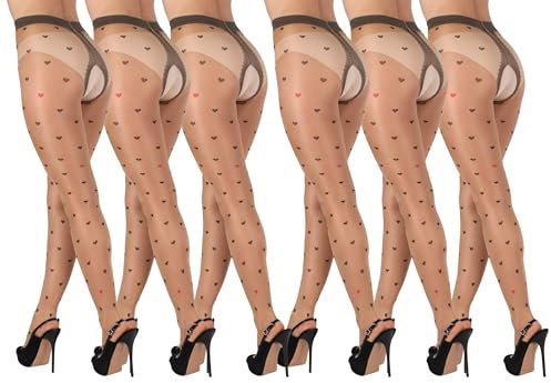 BANANALU Ouvert Strumpfhose mit offenem Schritt und Herzen 20 Den Intimo 20 Fashion Daino/Nero - 6er Set M