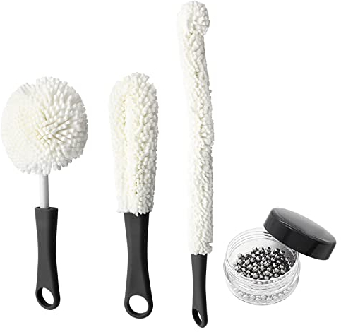 BokWin 3 Pcs Decanter Cleaner Set Flexible Wine Bottle Cleaning Brush with Decanter Cleaning Balls,Scourer Cleaning Tools for Glasses Goblets Cups Champagne Flutes(Black)