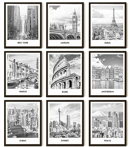 97 Decor Schwarz-Weiß-Stadt-Wandkunstdruck, Stadtbilder, berühmte Architektur, Landschaft, Kunstwerk, Wanddekoration, europäische Gebäude, Poster, New York Skyline, Foto (20,3 x 25,4 cm, ungerahmt)