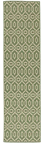 RugVista Zellige, In & Outdoor Teppich, Kurzflor, Läufer, 80 x 300 cm, Außenteppich, UV-beständig, Wasserfest, Allergikerfreundlich, Ideal für Balkon, Innenhof Garten und Terrasse, Grün/Beige