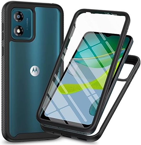 Bnvdfre für Motorola Moto E13 Hülle mit eingebautem Displayschutz Stoßfest Schutzhülle 360 Grad vollschutz Rugged Schutzhülle TPU Case Handyhülle für Motorola E13 - Schwarz
