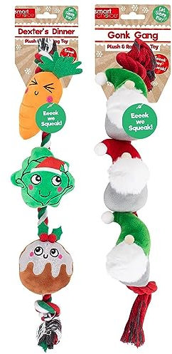 YöL Christmas Rope Dog Toy Set of 2 - Carrot, Sprout and Pudding Gonk Plush Rope Dog Toy Indoor Outdoor Dog Puppy Squeak Toy