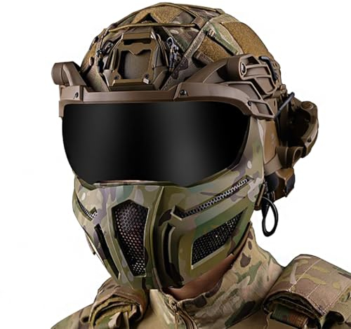TRCTIC Airsoft Helm Set mit Militär Noise Cancelling Headset & Taktischer Maske & Fast Helmüberzug und Schutzbrille für Outdoor Paintball BBS CS Jagdausrüstung