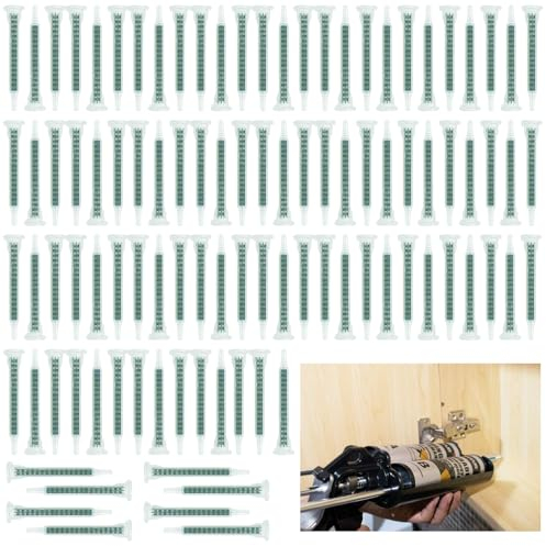 AFASOES 100 Pcs Boquillas Pegamento Canulas para Pegamento Dos Componentes Cánula Mezcladora Bicomponente para Plastico Pistola Bicomponente 50ml Boquillas para Pegamento Tubo de Mezcla de pegamentoAB