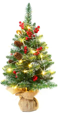 60cm Mini Weihnachtsbaum mit LEDs,Künstlicher Weihnachtsbaum Klein Mit Beleuchtung Tannenbaum Christbaum mit Kiefernzapfen DIY Tannenbaum Tisch Weihnachtsbaum für Weihnachtsdek Tischdeko Schaufenster