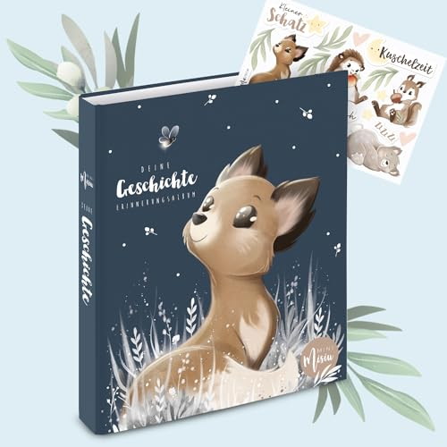 Babyalbum in Ringordner - Fuchs 'Deine Geschichte' von MINI Misiu | Mit Stickerset | Fotoalbum Baby | Erinnerungsalbum | Erinnerungsbox A4 Ringordner | Handillustrierte Designs | Dänische Bestseller