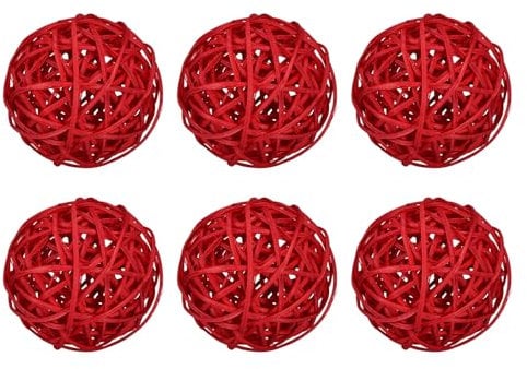 sourcing map 6 Pcs Wicker Rattan Balls 3.2 Inch Rattan Decorative Balls Vase Fillers for Wedding Party Centerpiece Bowls Home Decoration Red