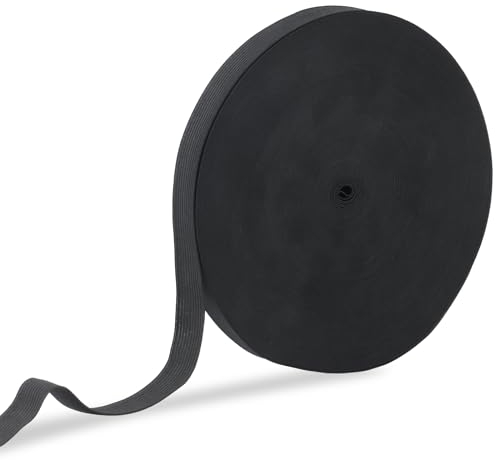 Cinta Elástica para Coser 20mm Ancha, 40 Metros de Banda Elástica Negra, Goma Elástica para Cinturón de Pantalón, Elasticidad Ideal para Bricolaje, Manualidades y Telas para Coser