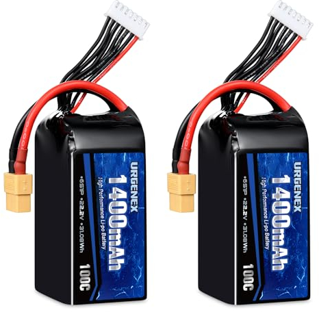 URGENEX 6S Lipo Akku 1400mAh 22.2V 100C with XT60 Plug RC Battery Fit for RC FPV Racing Drone Quadcopter Helicopter Airplane Racing Models (2PCS)