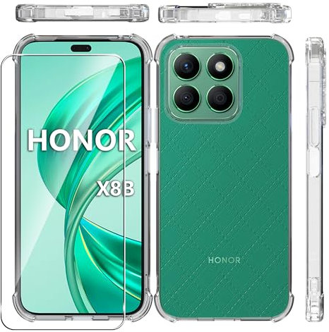 ZjoOoj Cover per Honor X8B con 1 Pezzi Pellicola Vetro Temperato, Custodia Trasparente per Assorbimento degli Urti con Paraurti in TPU Morbido, Sottile Morbida in Silicone TPU Protettiva Case