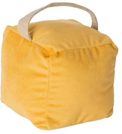 Nicola Spring Cube Door Stop - Yellow - 14cm - Pack of 1 - Velvet Indoor Doorstop Home Interior Decorative Floor Mounted Door Stop Weighted Fabric Doorstoppers with Handle for Home, Office