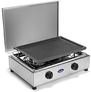 CFParker Fornello 2 fuochi a gas METANO in acciaio inox con piano estraibile corrredato di piastra in alluminio Made in Italy- FO200ACCGPm