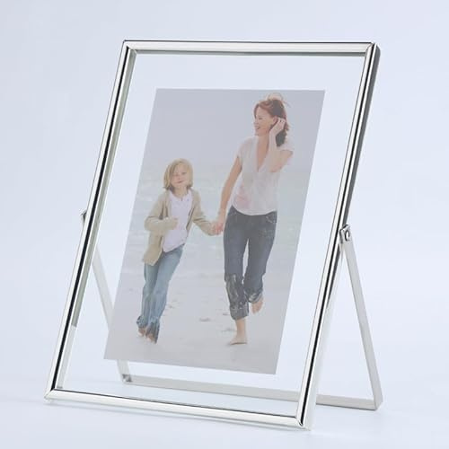 LEEMASING Schwebender Bilderrahmen Fotorahmen, Metall, Glas, Tischplatte, Schreibtisch-Display für Valentinstag, Hochzeit, Zuhause oder Büro, passend für 10,2 x 15,2 cm große Fotos (Silber, 10,2 x