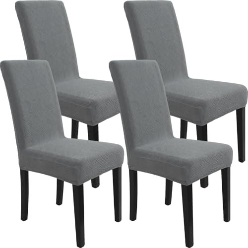 YSTELLAA Funda Sillas Comedor Pack 4, Fundas Sillas Ajustables, Fundas para Sillas Elásticas Modernas, Funda Cubre Protectora Sillas Lavables Desmontables, Universal Funda Silla, Gris Claro