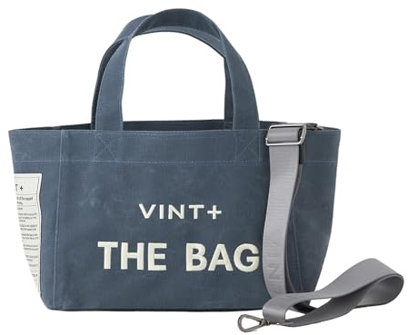 VINT+ Canvas Bag Damen Handtasche – Moderne Schultertasche mit wählbarem Tragegurt – Casual Shopper Tasche ideal für Arbeit, Uni, Schule & Reise | Wasserabweisend, 100% Baumwolle | Small, Denim Blau