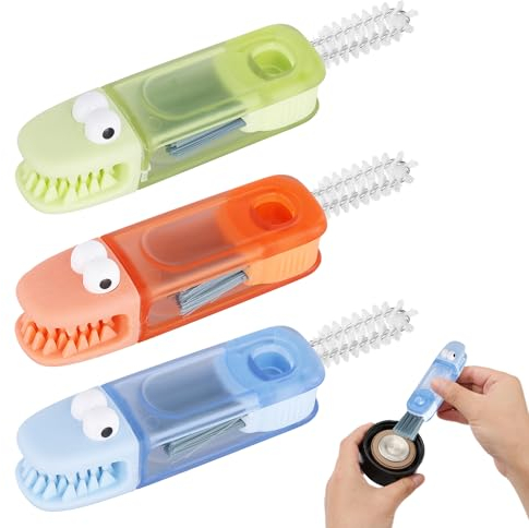 3uds Cepillo de Limpieza de Botellas 4 en 1, Multiusos Cepillo Limpiador de Tapa Cepillo para Tapa de Taza para Espacios Reducidos de Botellas Agua en la Cocina del Hogar (Colores Mezclados)