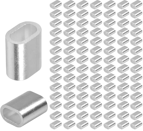 NIYATA 100 Stück Aluminium Pressklemmen 1,5mm, Alu Drahtseilklemme,Aluminiumhülse Ovale Würgeklemmen,Einloch-Choke-Klemme für Rohre,Klemmhülsen Metallhülsen,für 1,5mm Stahlseil/Drahtseil
