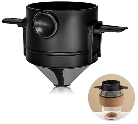 Novstuf Pour Over Coffee Dripper, Portable Reusable Stainless Steel Coffee Filter with Collapsible Holders Cone Paperless Coffee Maker Drip Cup, Ideal for Traveling Office Home Brewing