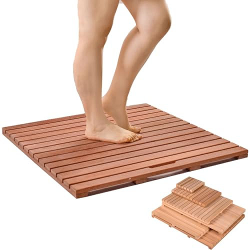 NEPHRA Badematte Holz | Duschmatte rutschfest | Outdoor Gartendusche Bodenplatte | Bodenrost Außen | Badewannenabdeckung Holz | Holzrost Dusche | Multifunktion Badewannenbrett(40x55cm/16x22in)