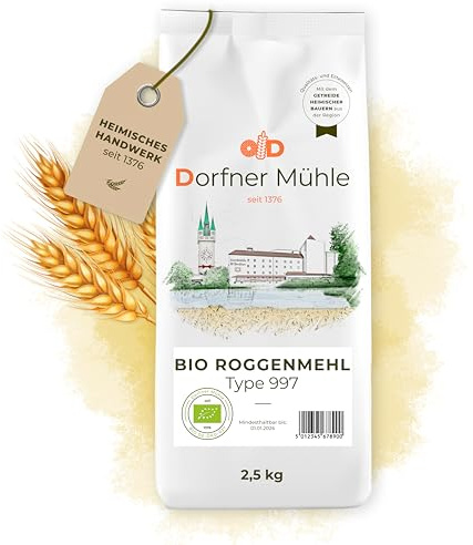 Bio Roggenmehl Type 997 [2,5kg] - Das klassische Roggenmehl für Roggenbrote und -mischbrote - 100% Roggen aus biologischem Anbau ohne Zusätze