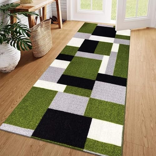 Cozy Haven Navajo Runner Rug – Washable Hallway Carpet Runners, Non-Slip Floor Mats for Kitchen, Living Room, Corridor, Entryway, Door Entrances - (Green Black, 80x150 cm)