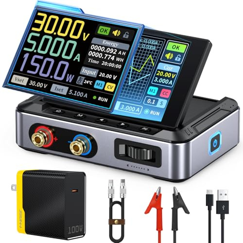 FNIRSI Fuente de alimentación DPS-150 CC Variable, 0-30 V 0-5 A CC Ajustable CNC Fuente de alimentación con Pantalla IPS de 4 dígitos, ondulación de Potencia de <20 mV, Entrada PD/QC/DC, Fuente de