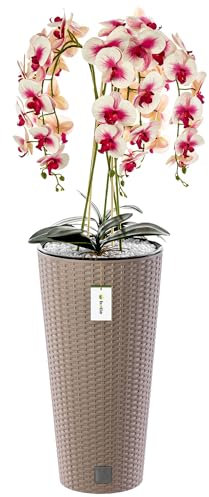 botle Orchidea artificiale a cascata mazzo di fiori crema e rosa in vaso moka H 110 cm decorazione per ufficio domestico, pianta artificiale orchidea, fiore artificiale, orchidea in vaso